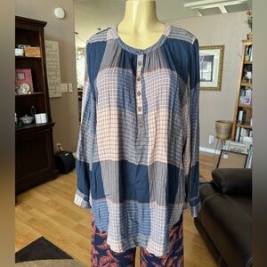 Universal Thread multicolored plaid long sleeve tunic-1X